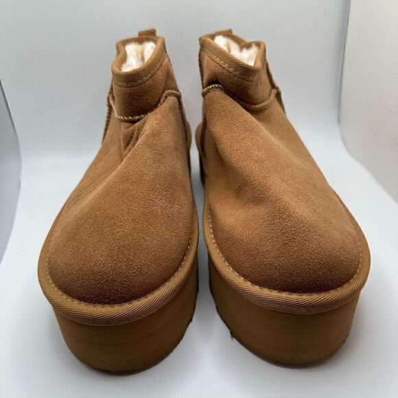 CUSHIONAIRE Women's Genuine Suede pull platform boot +Memory Foam 8.5 CHESTNUT - Picture 2 of 7